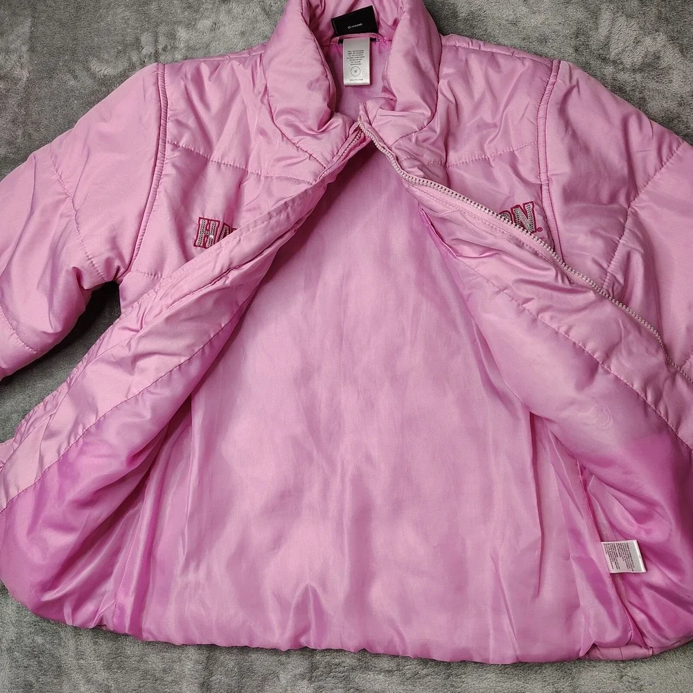 Harley-Davidson Puffer Jacket Kids Size M Pink Rhinestone Logo Full Zip Quilted